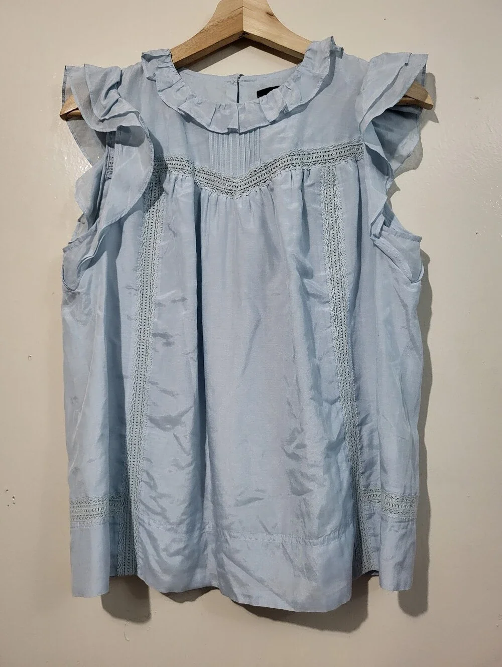 J Crew Flutter Sleeve Light Blue Top Blouse Cotton Silk Voile Small NWT - Picture 1 of 5